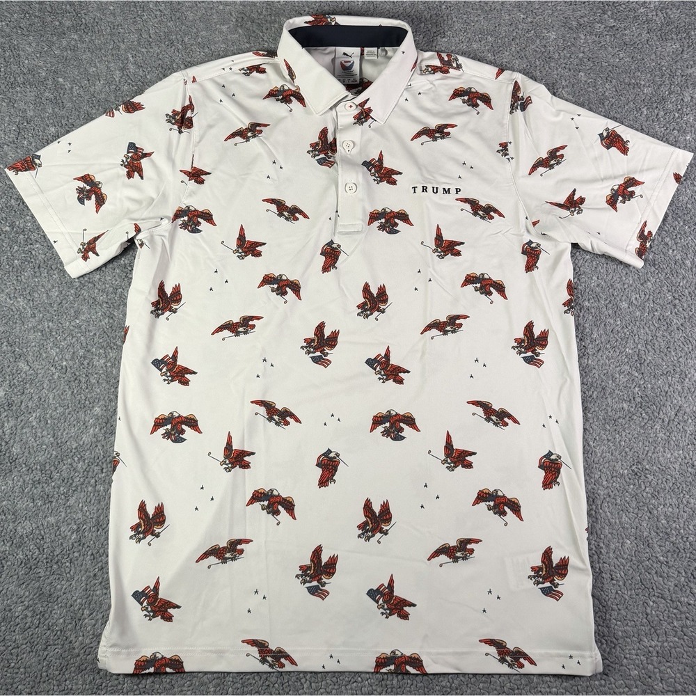 PUMA Volition America Flying Eagles Golf Polo Shirt USA Medium Trump Embroidery